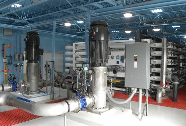 Interior photo of tubes, piping, motors, and other mechanical equipment at the Venice Membrane Replacement project